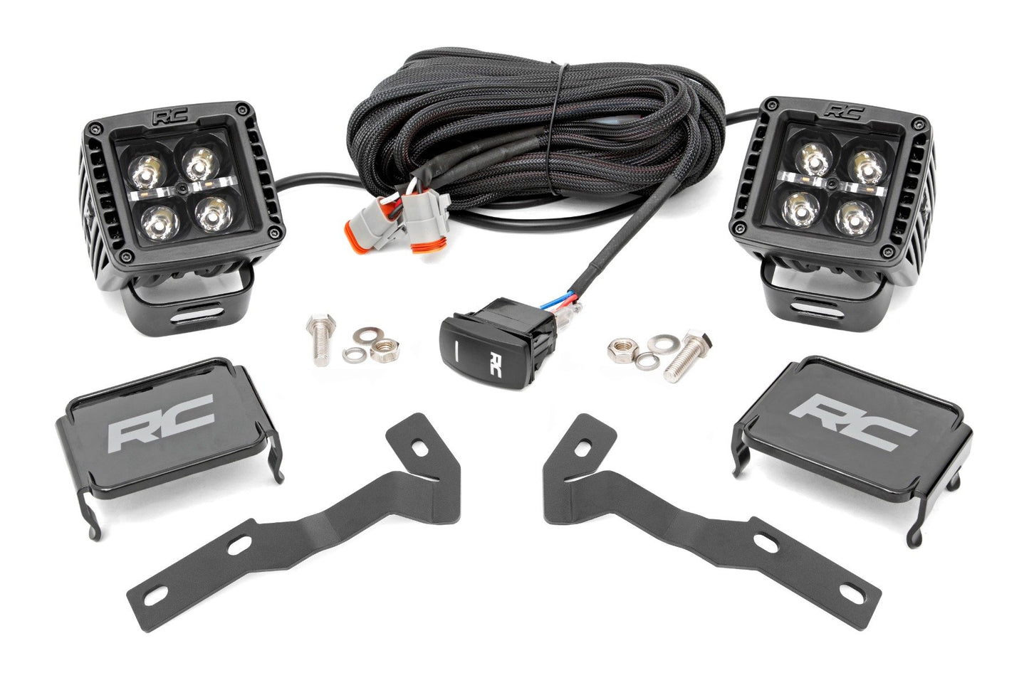 Rough Country LED Light Kit | Ditch Mount | 2" Black Pair | White DRL | Toyota Tacoma (16-23)