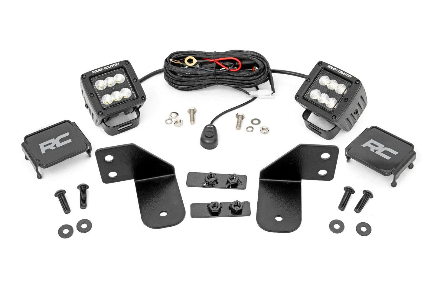 Rough Country LED Light | RR Cage Mount | 2" Black Flood Pair | Polaris Ranger 1000/Ranger XP 900/1000
