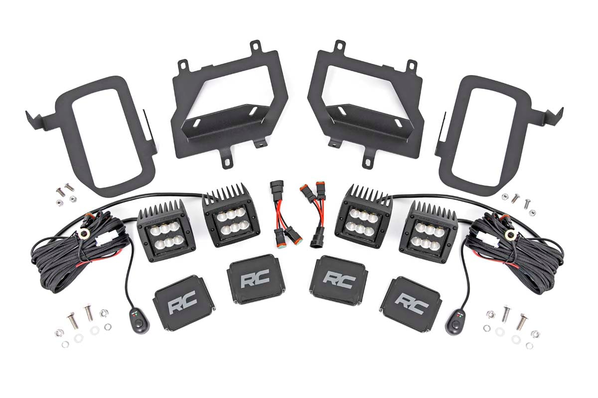 Rough Country LED Light Kit | Fog Mount | Dual 2" Black Pairs | Flood | Ford F-150 (15-17)