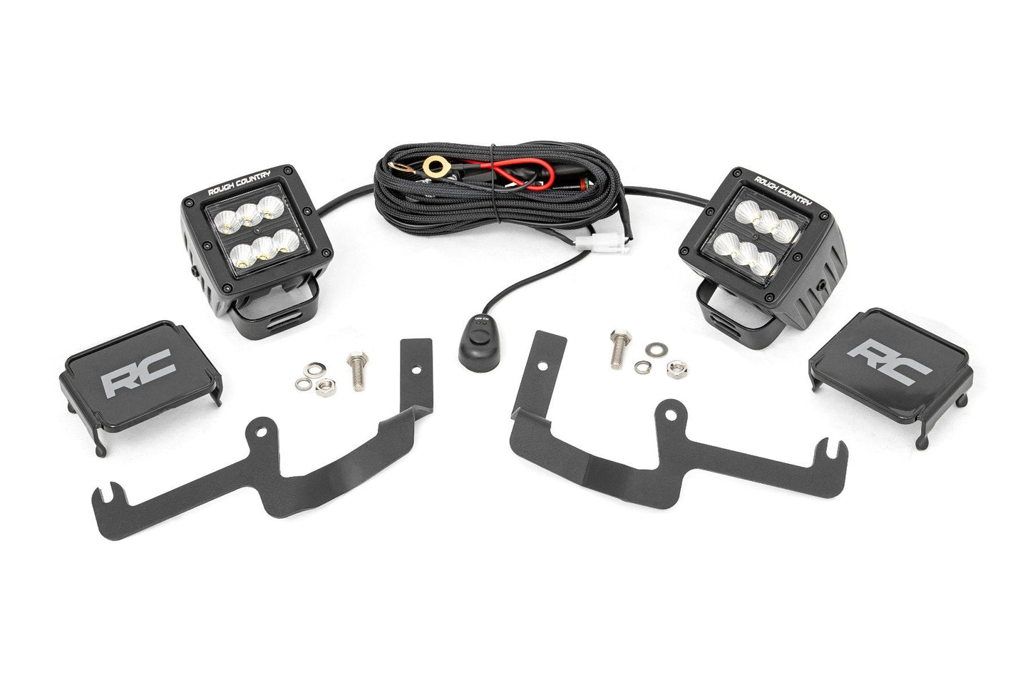 Rough Country LED Light Kit | Ditch Mount | 2" Black Pair | Flood | Chevy Silverado 1500 (19-26)