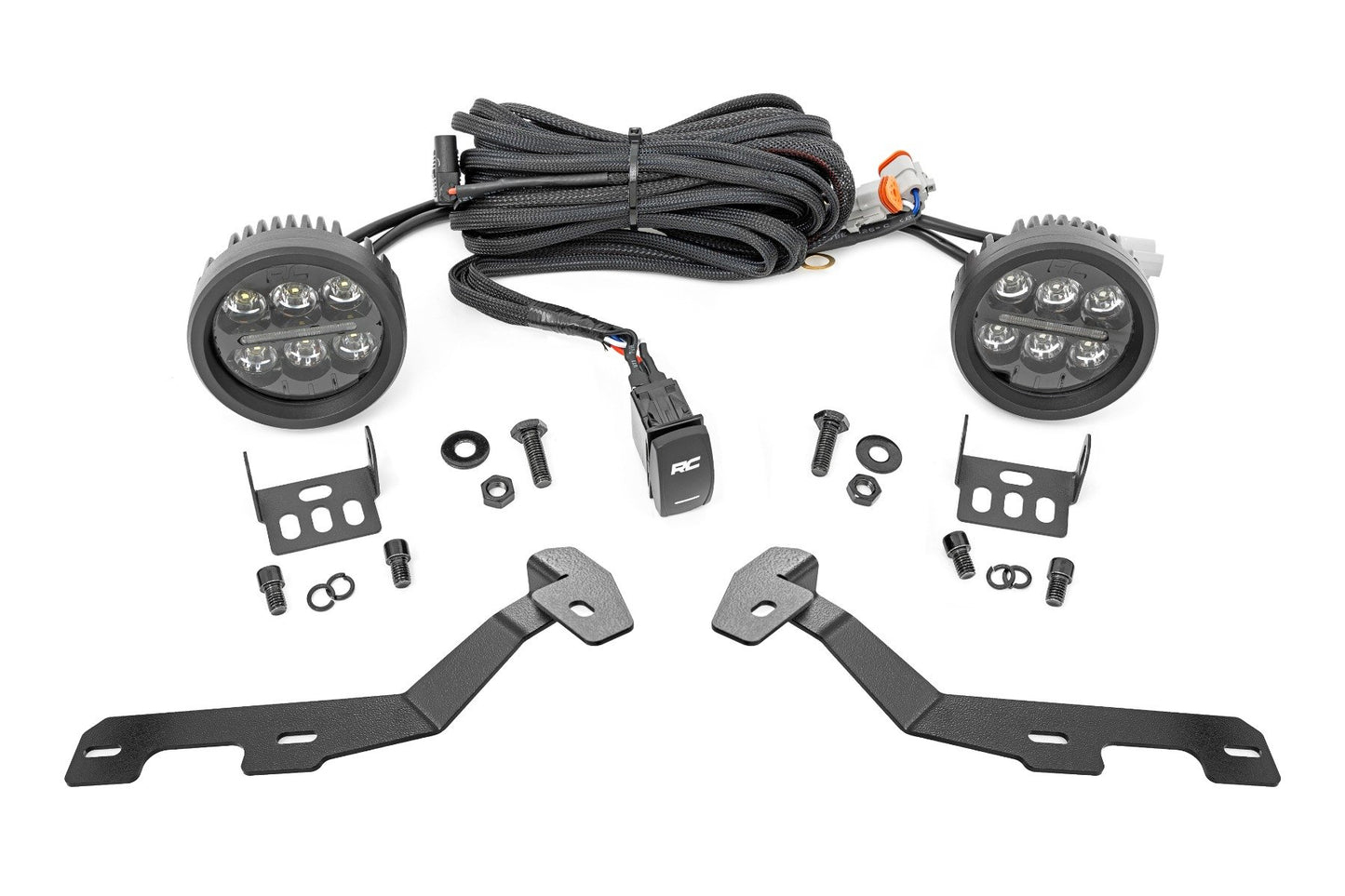 Rough Country LED Light Kit | Ditch Mount | Black Series Round | 3.5 Inch | Amber DRL | Ram 1500 (19-26)