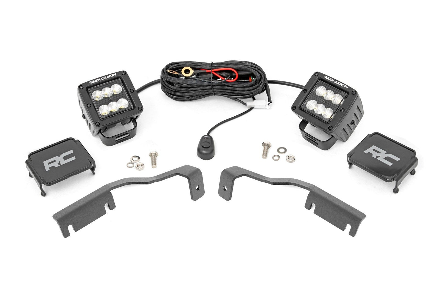 Rough Country LED Light Kit | Ditch Mount | 2" Black Pair | Flood | Nissan Frontier (22-26)
