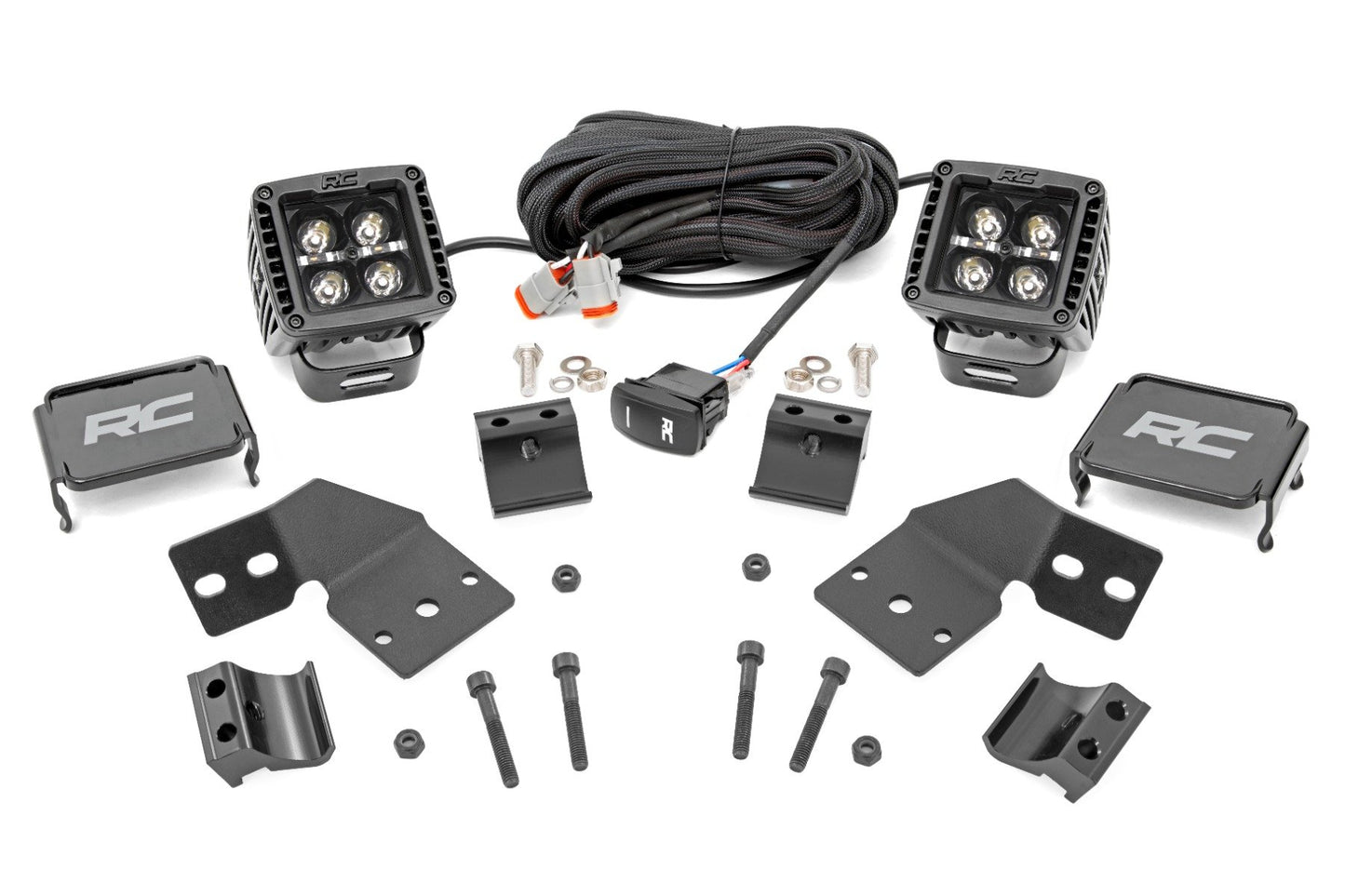 Rough Country LED Light Kit | Front Mount | 2" Black Pair | White DRL | Polaris XPEDITION ADV 5