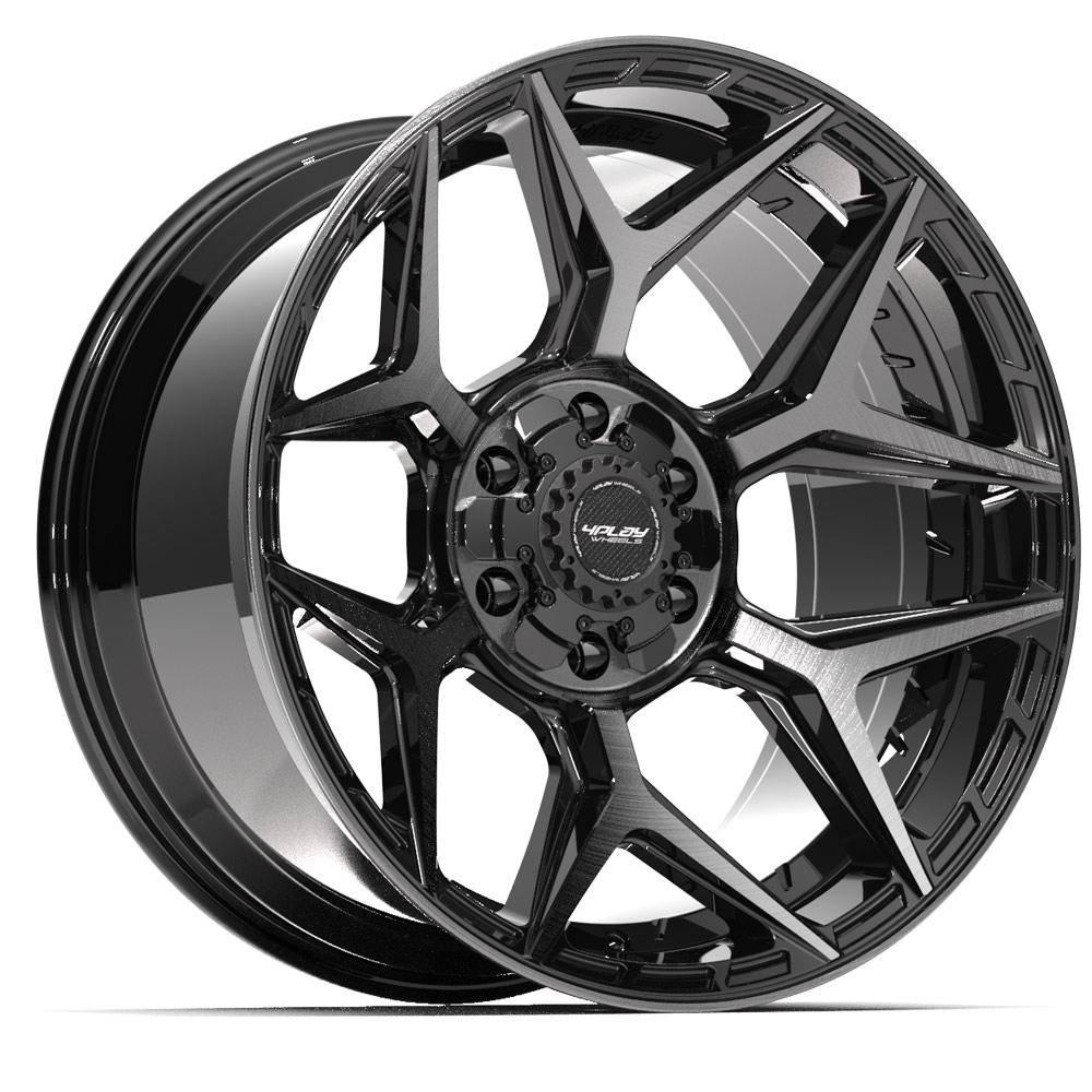 4PLAY 4P06 20x10 6X139.7, 6X135 -18 GLOSS BLACK W/ BRUSHED FACE & TINTED CLEAR