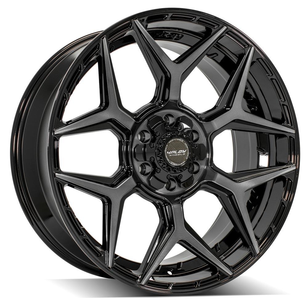 4PLAY 4P06 22x9 6X139.7, 6X135 12 GLOSS BLACK W/ BRUSHED FACE & TINTED CLEAR