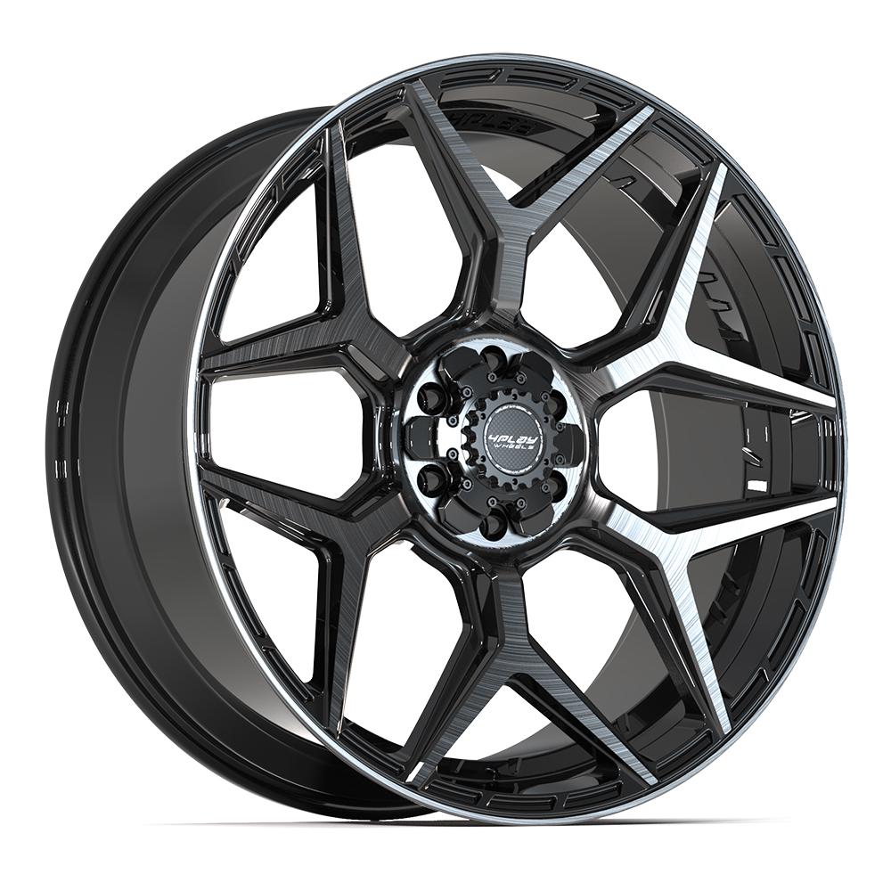 4PLAY 4P06 24x10 6X139.7, 6X135 18 GLOSS BLACK W/ BRUSHED FACE & TINTED CLEAR
