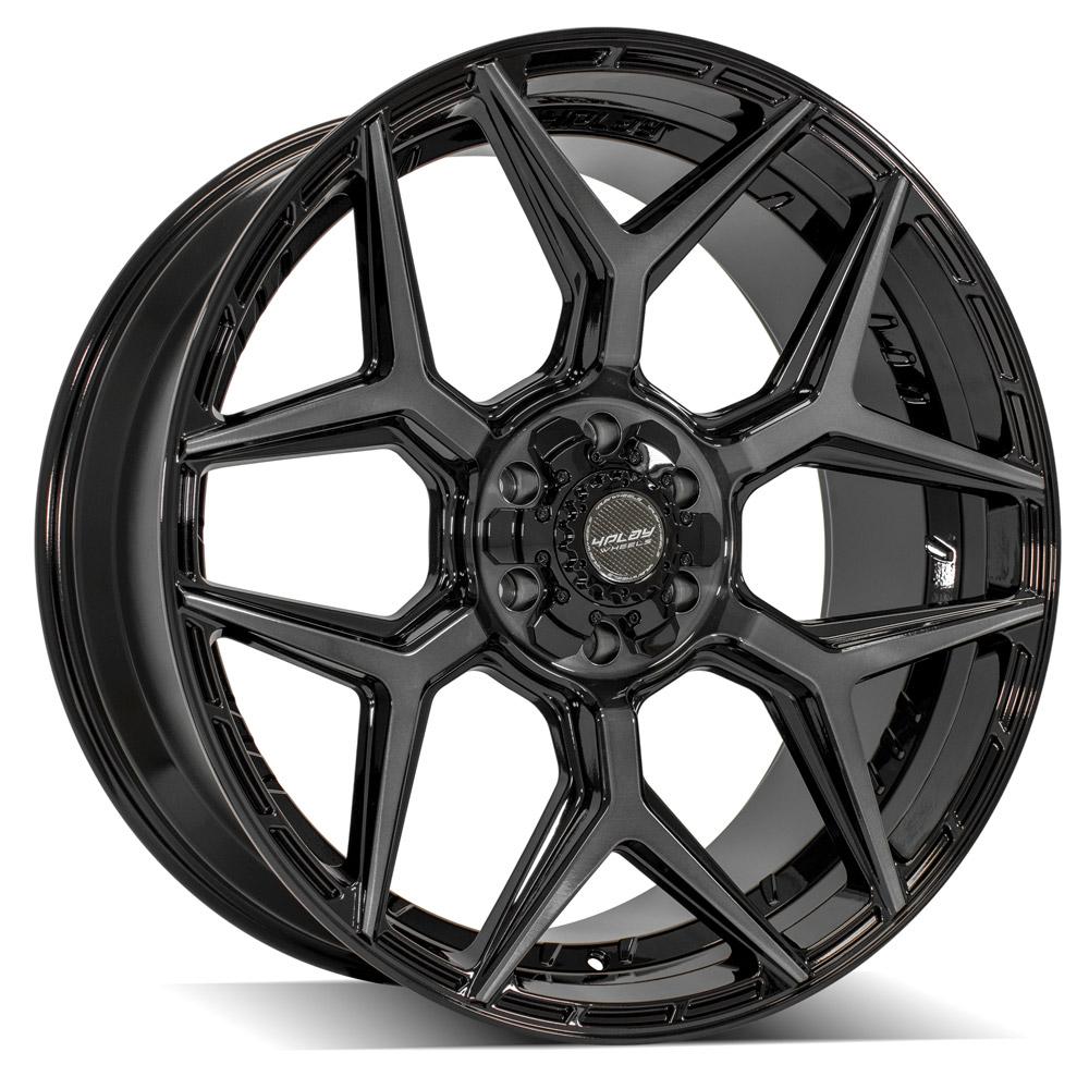 4PLAY 4P06 24x10 6X139.7, 6X135 18 GLOSS BLACK W/ BRUSHED FACE & TINTED CLEAR