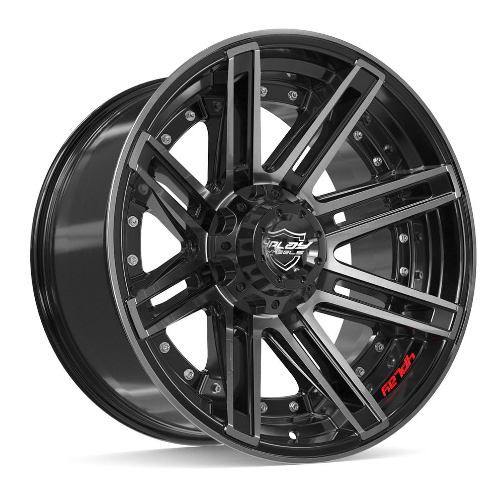 4PLAY 4P08 20x10 5X127, 5X139.7 -24 GLOSS BLACK W/ BRUSHED FACE & TINTED CLEAR