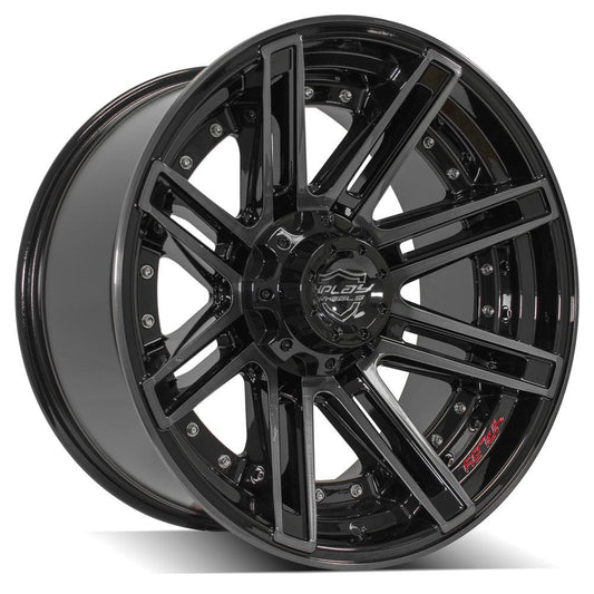 4PLAY 4P08 20x10 6X139.7, 6X135 -18 GLOSS BLACK W/ BRUSHED FACE & TINTED CLEAR