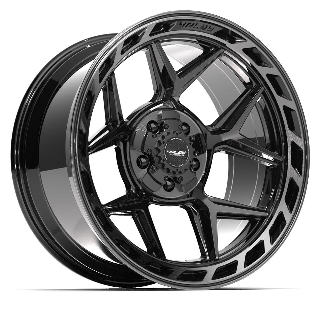 4PLAY 4P55 20x10 5X127, 5X139.7 -18 GLOSS BLACK W/ BRUSHED FACE & TINTED CLEAR