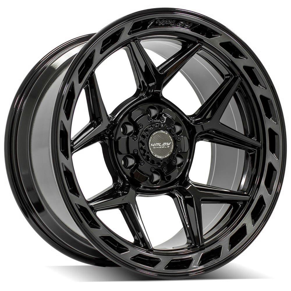 4PLAY 4P55 20x10 6X139.7, 6X135 -18 GLOSS BLACK W/ BRUSHED FACE & TINTED CLEAR