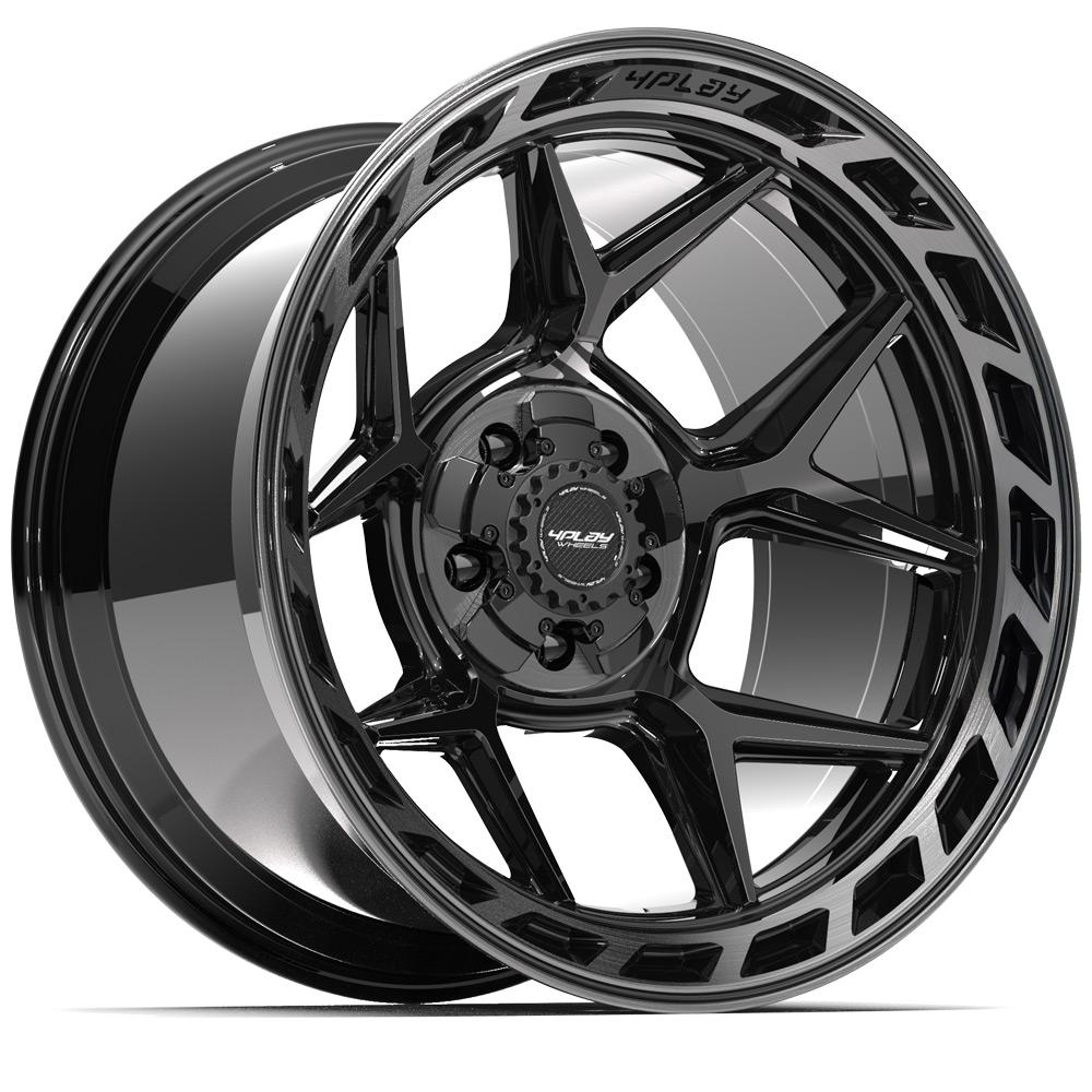 4PLAY 4P55 20x12 5X127, 5X139.7 -44 GLOSS BLACK W/ BRUSHED FACE & TINTED CLEAR