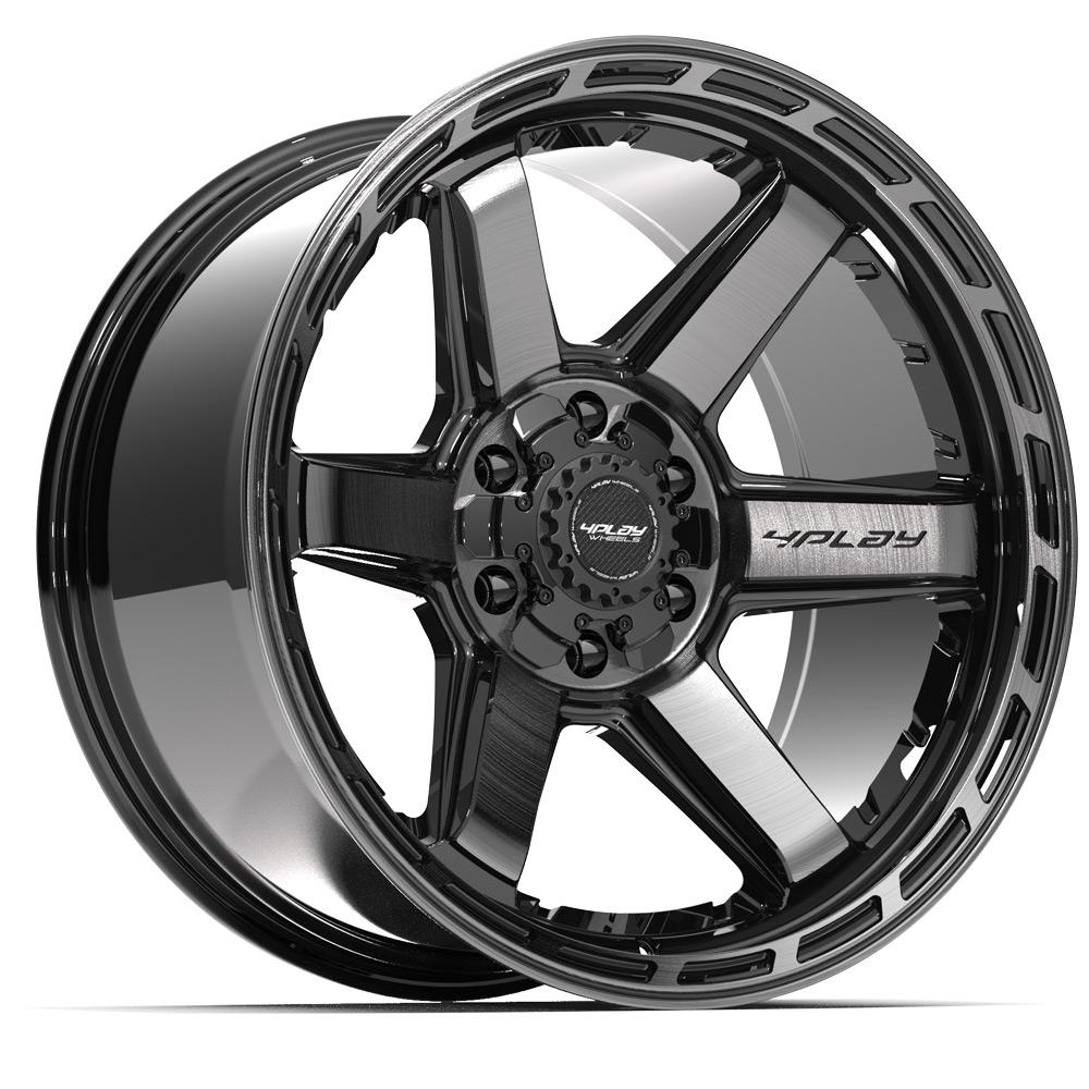 4PLAY 4P63 20x10 5X127, 5X139.7 -18 GLOSS BLACK W/ BRUSHED FACE & TINTED CLEAR