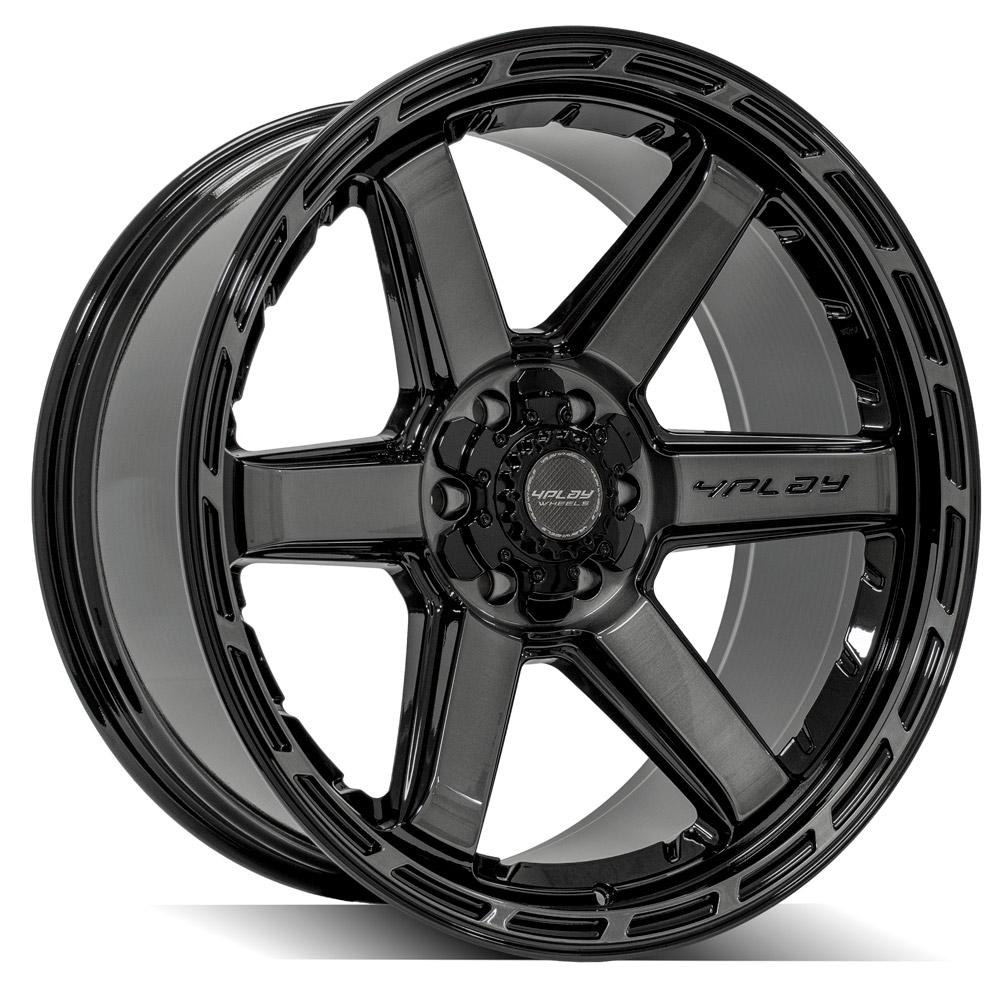 4PLAY 4P63 22x10 6X139.7, 6X135 -18 GLOSS BLACK W/ BRUSHED FACE & TINTED CLEAR