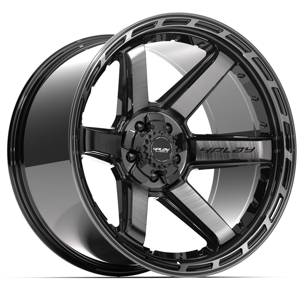 4PLAY 4P63 22x12 5X127, 5X139.7 -44 GLOSS BLACK W/ BRUSHED FACE & TINTED CLEAR