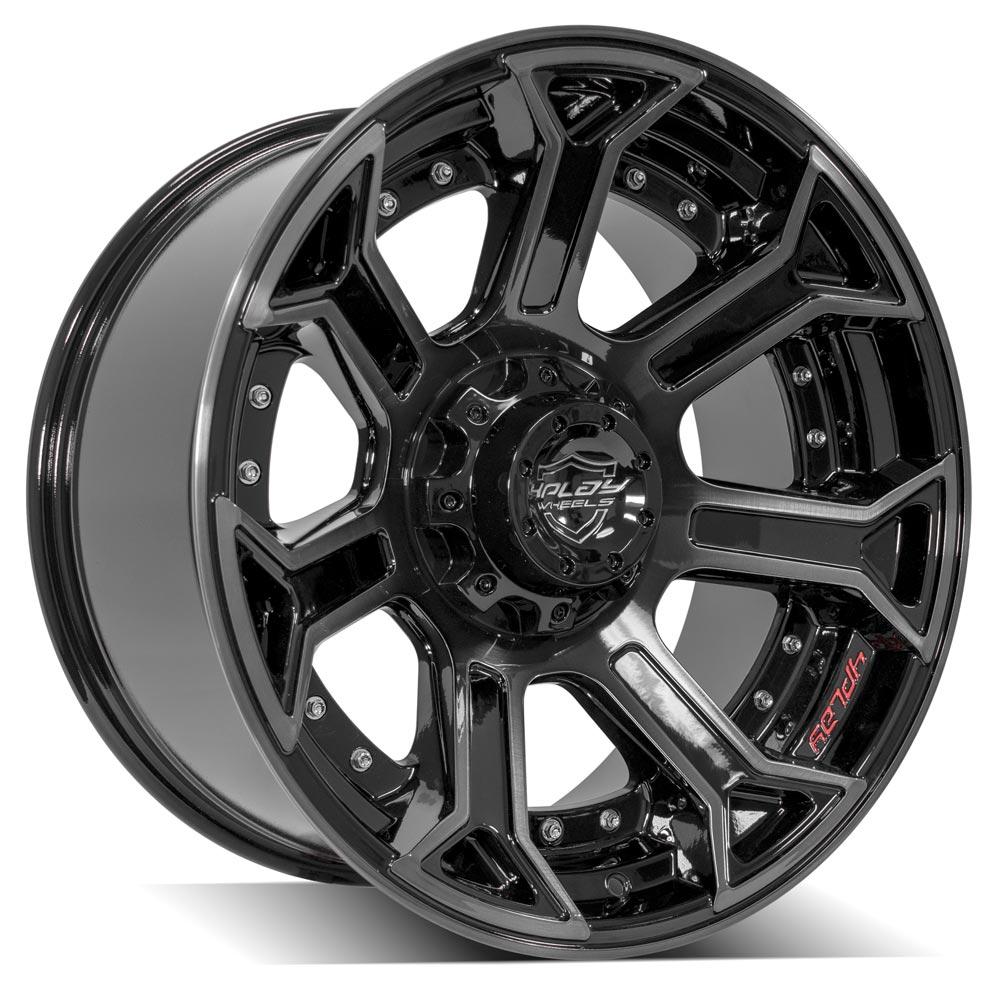 4PLAY 4P70 20x10 5X127, 5X139.7 -24 GLOSS BLACK W/ BRUSHED FACE & TINTED CLEAR