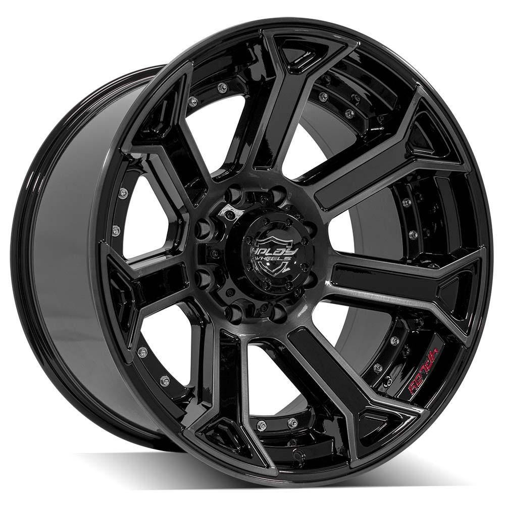 4PLAY 4P70 22x12 8X165.1 -44 GLOSS BLACK W/ BRUSHED FACE & TINTED CLEAR