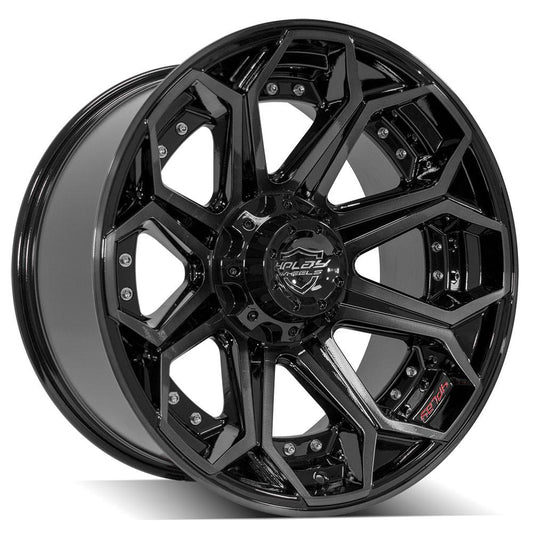 4PLAY 4P80R 20x10 5X127, 5X139.7 -24 GLOSS BLACK W/ BRUSHED FACE & TINTED CLEAR