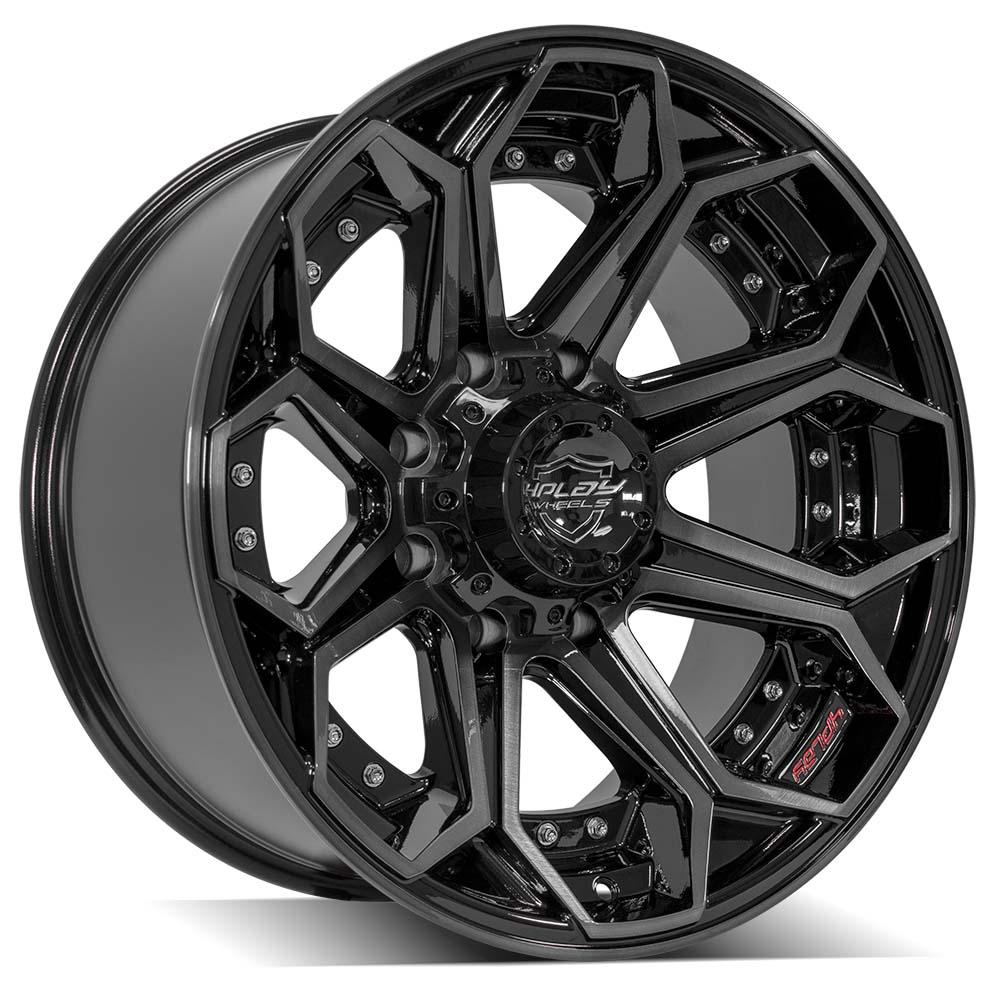 4PLAY 4P80R 20x10 8X180 -24 GLOSS BLACK W/ BRUSHED FACE & TINTED CLEAR
