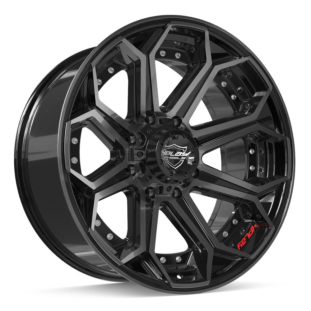 4PLAY 4P80R 22x10 8X180 -24 GLOSS BLACK W/ BRUSHED FACE & TINTED CLEAR