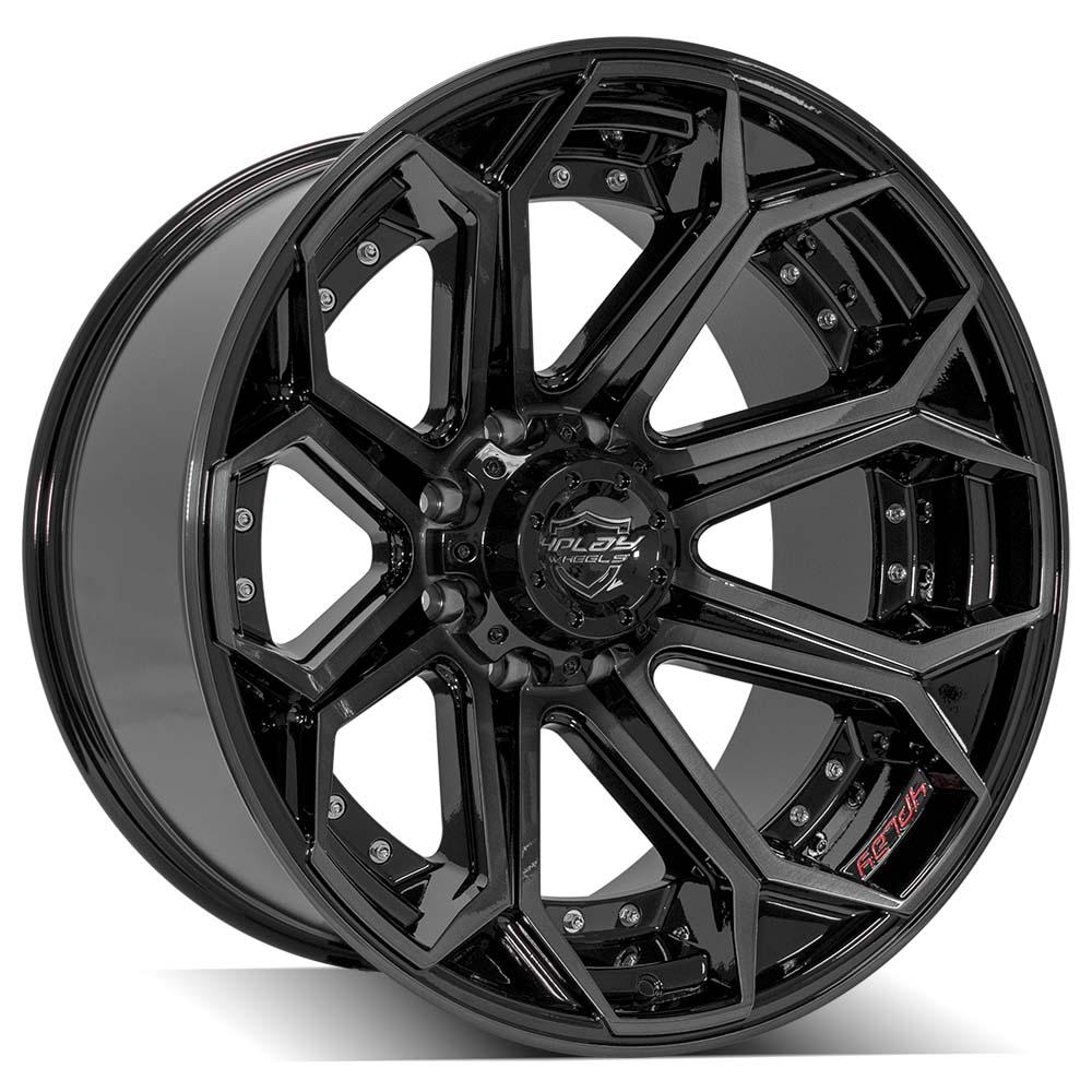 4PLAY 4P80R 22x12 8X180 -44 GLOSS BLACK W/ BRUSHED FACE & TINTED CLEAR