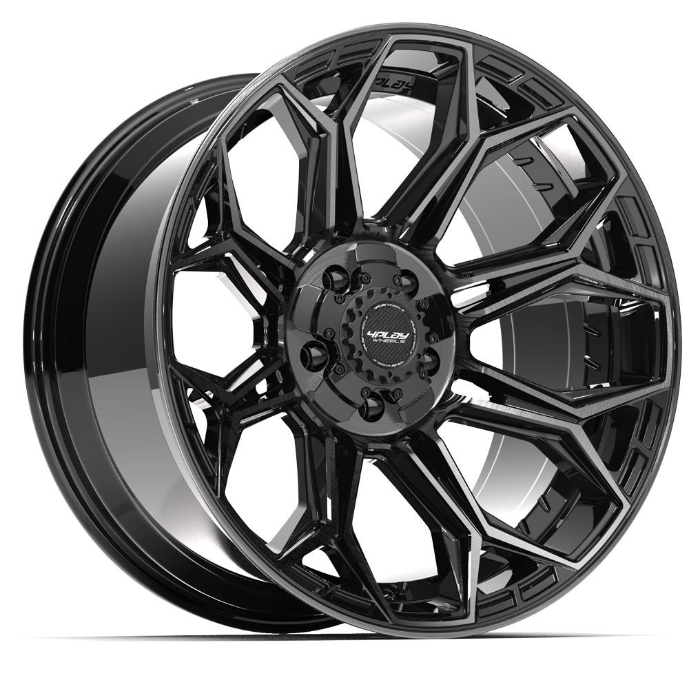 4PLAY 4P83 20x10 5X127, 5X139.7 -18 GLOSS BLACK W/ BRUSHED FACE & TINTED CLEAR
