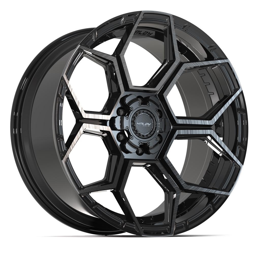 4PLAY 4PS26 22x10 6X139.7, 6X135 0 GLOSS BLACK W/ BRUSHED FACE & TINTED CLEAR