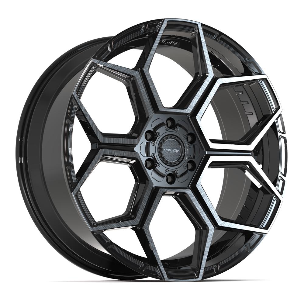 4PLAY 4PS26 24x10 6X139.7, 6X135 24 GLOSS BLACK W/ BRUSHED FACE & TINTED CLEAR