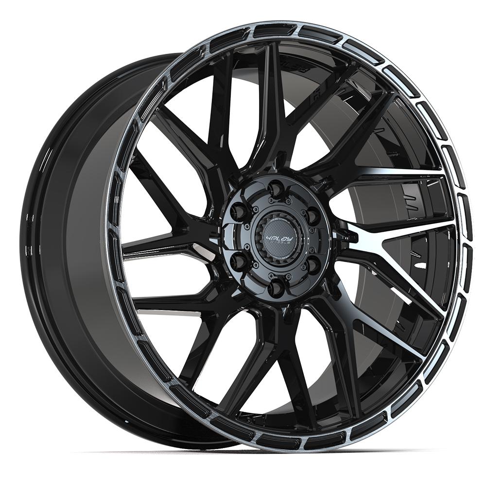 4PLAY 4PS28 22x10 6X139.7, 6X135 0 GLOSS BLACK W/ BRUSHED FACE & TINTED CLEAR