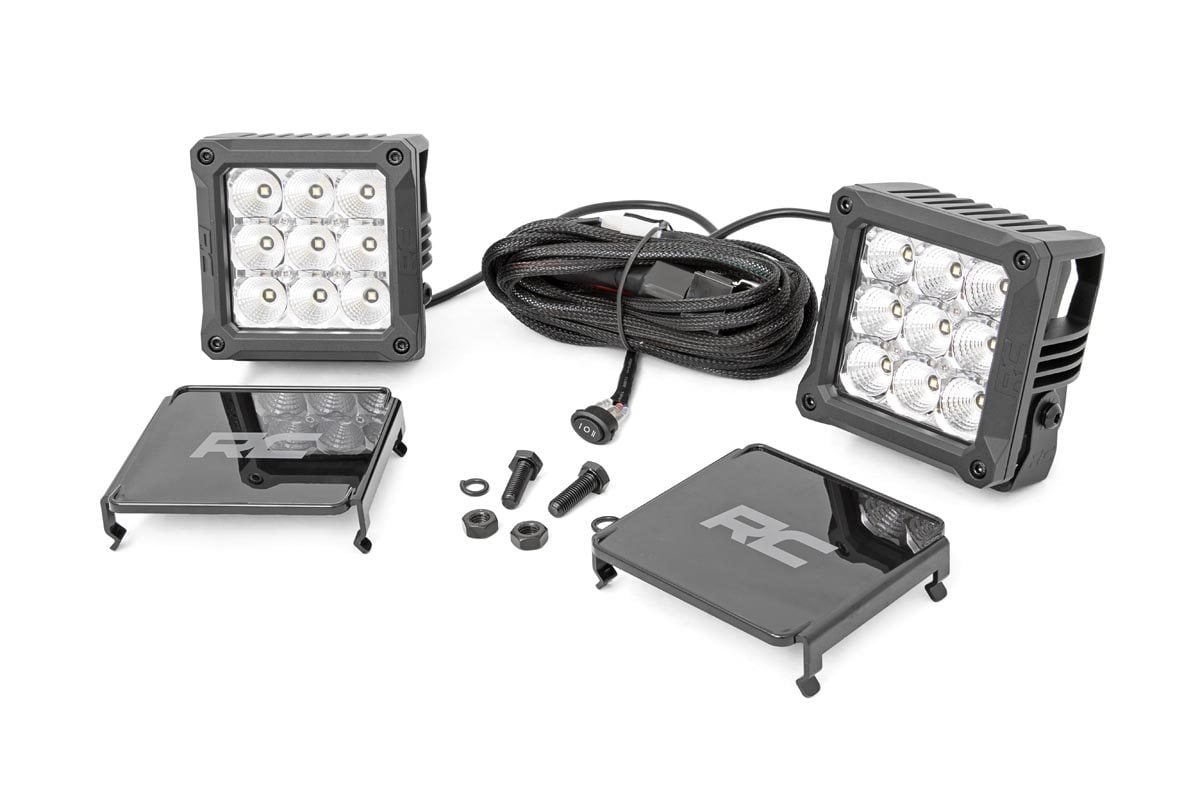 Rough Country 4 Inch Chrome Series LED Light Pods | Square | White DRL | Pair