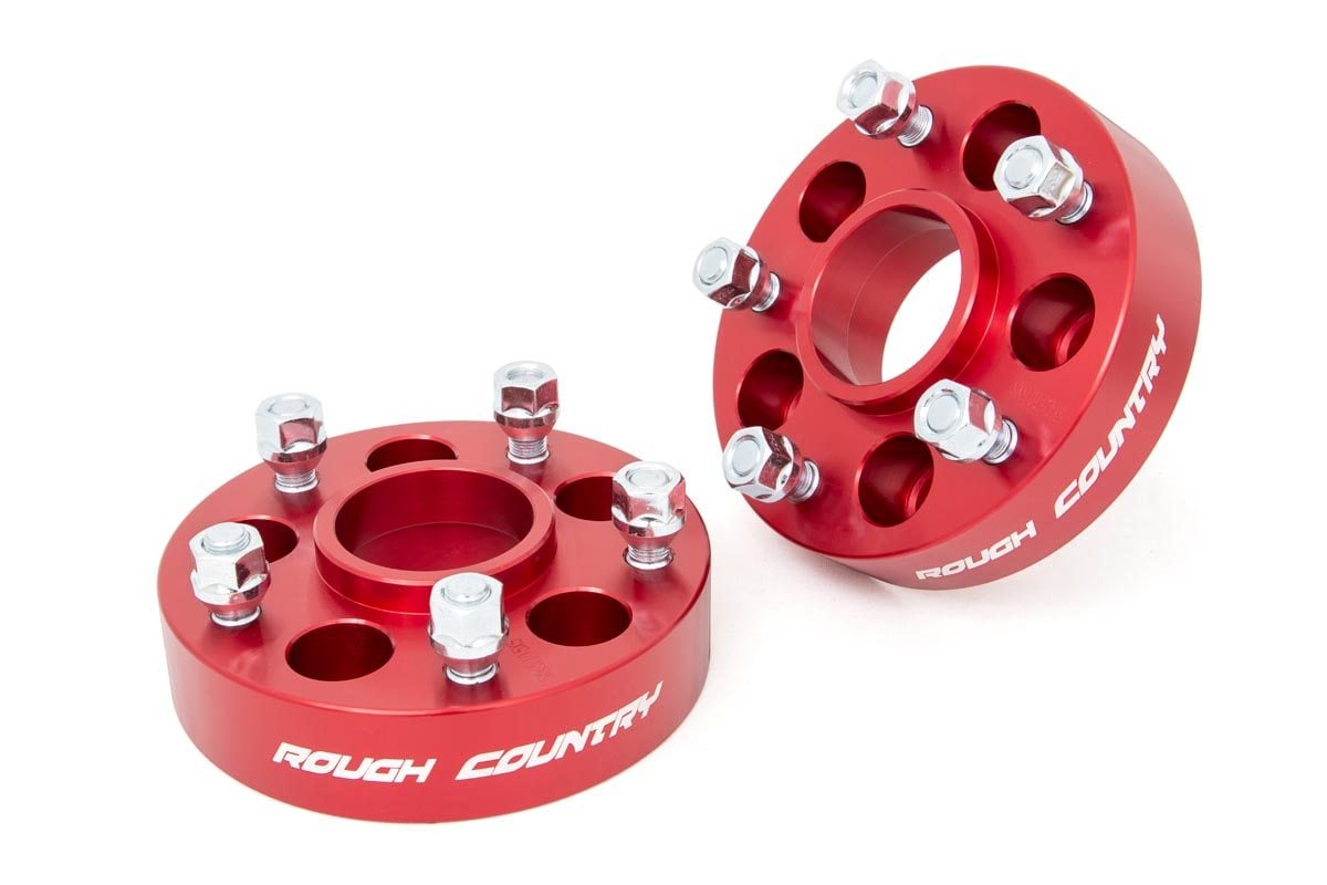 Rough Country 1.5 Inch Wheel Adapters | 5x4.5 to 5x5 | Red | Jeep Cherokee XJ/Comanche MJ/Wrangler TJ
