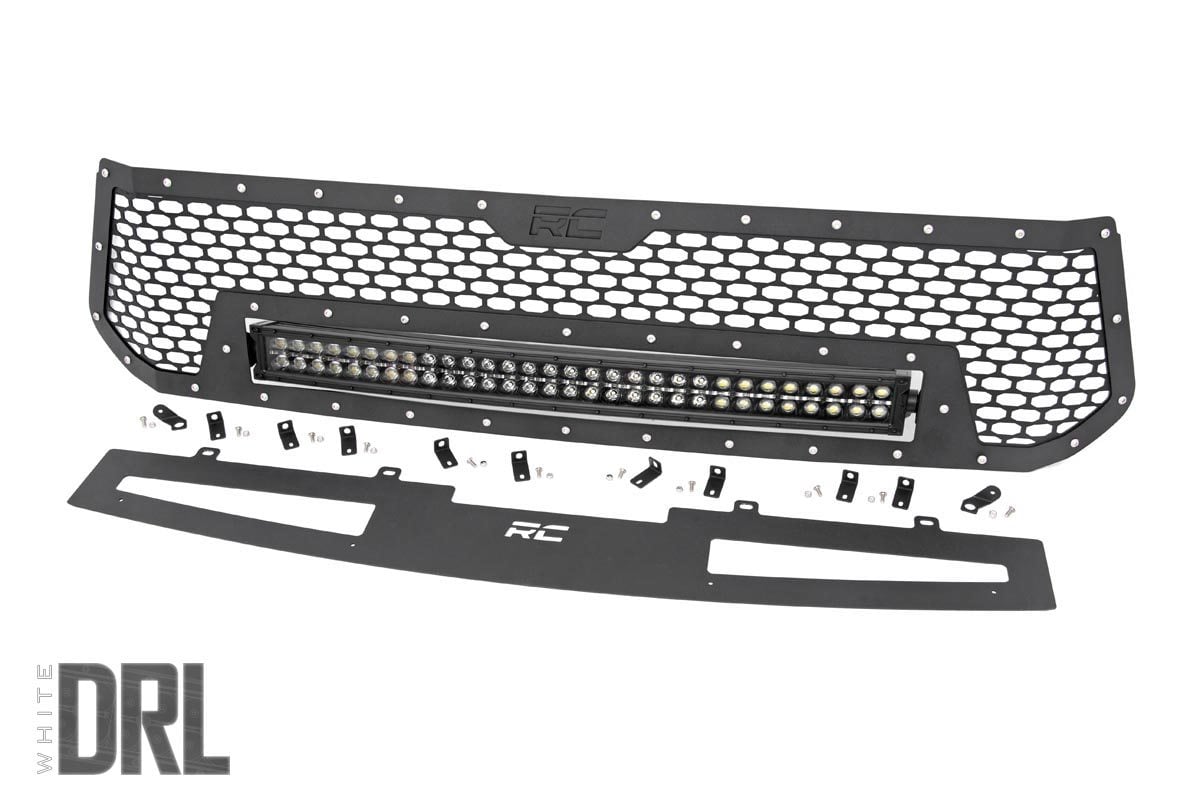 Rough Country Mesh Grille | 30" Dual Row LED | Black | White DRL | Toyota Tundra (14-17)