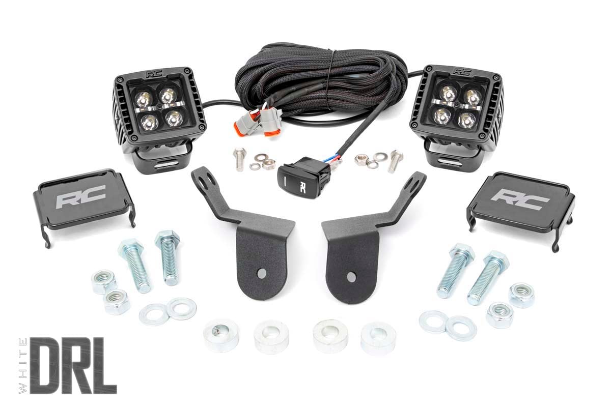 Rough Country LED Light Kit | Cage Mount | 2" Black Pair | White DRL | Honda Pioneer 1000/Pioneer 1000-6