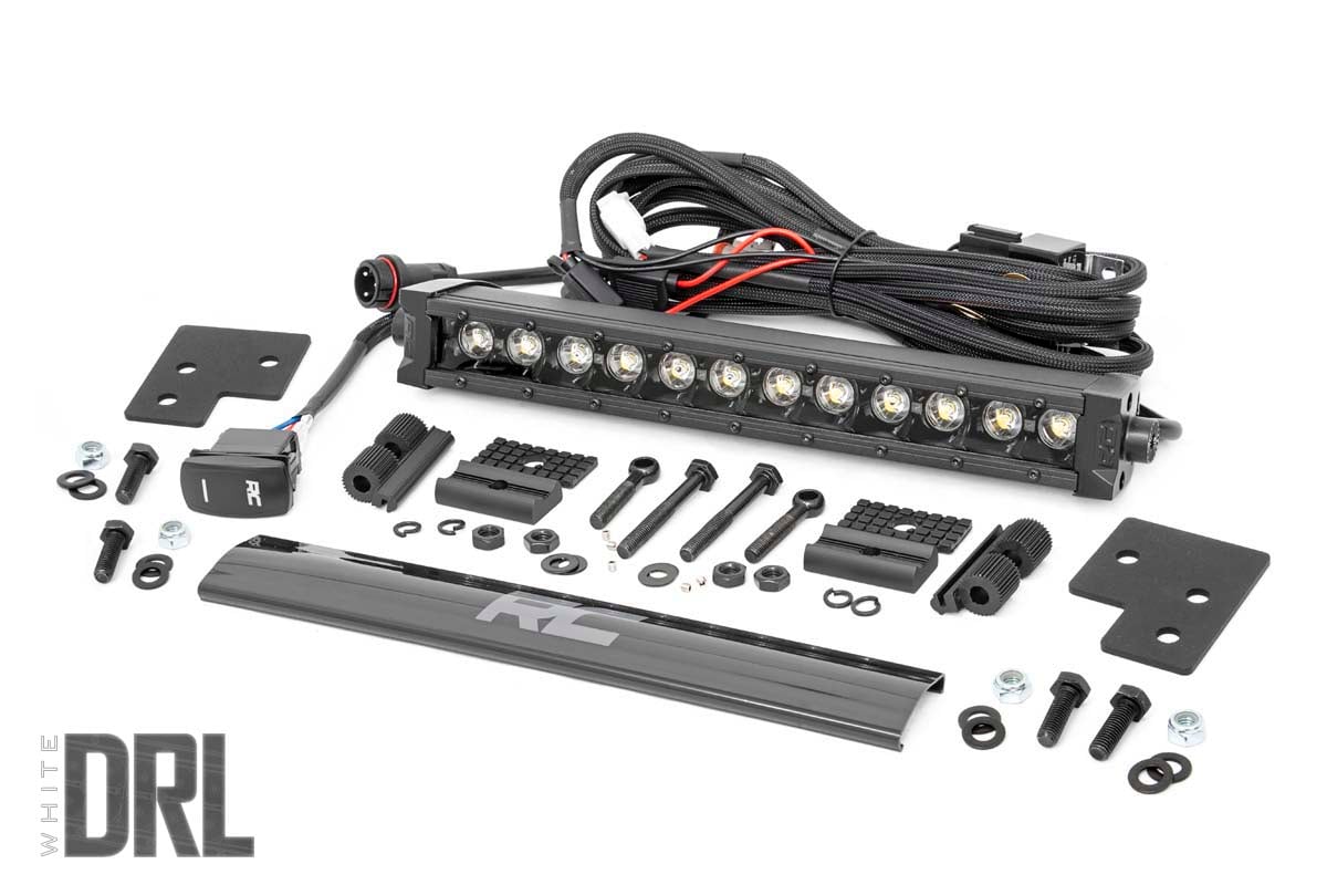 Rough Country LED Light Kit | Bumper Mount | 12" Black Single Row | White DRL | Polaris Ranger XP 1000