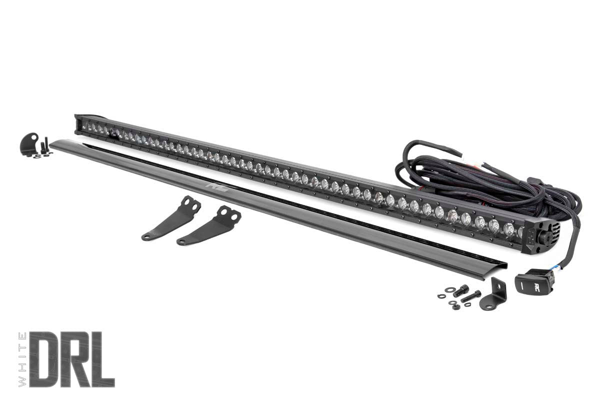 Rough Country LED Light Kit | Lower Windshield | 50" Black Single Row | White DRL | Polaris General XP 4 1000