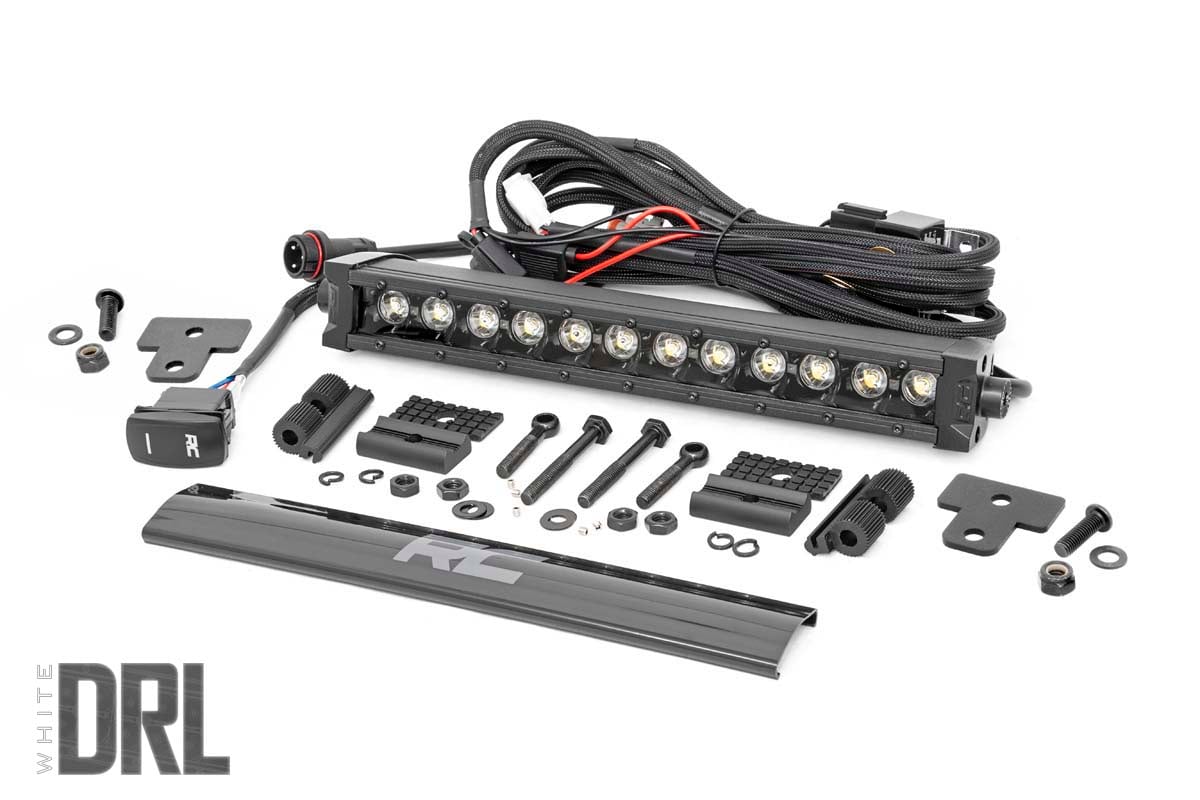 Rough Country LED Light | Bumper Mount | 12" Black Single Row | White DRL | Can-Am Defender HD 8/HD 9/HD 10