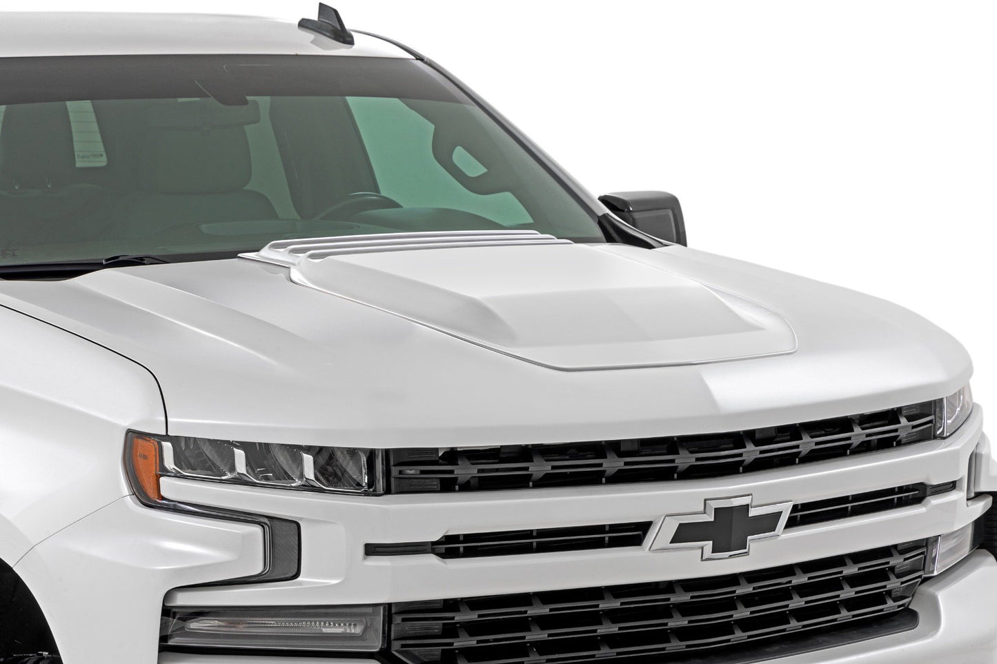 Rough Country Hood Scoop | GAZ Summit White | Chevy Silverado 1500 2WD/4WD (2019-2026)
