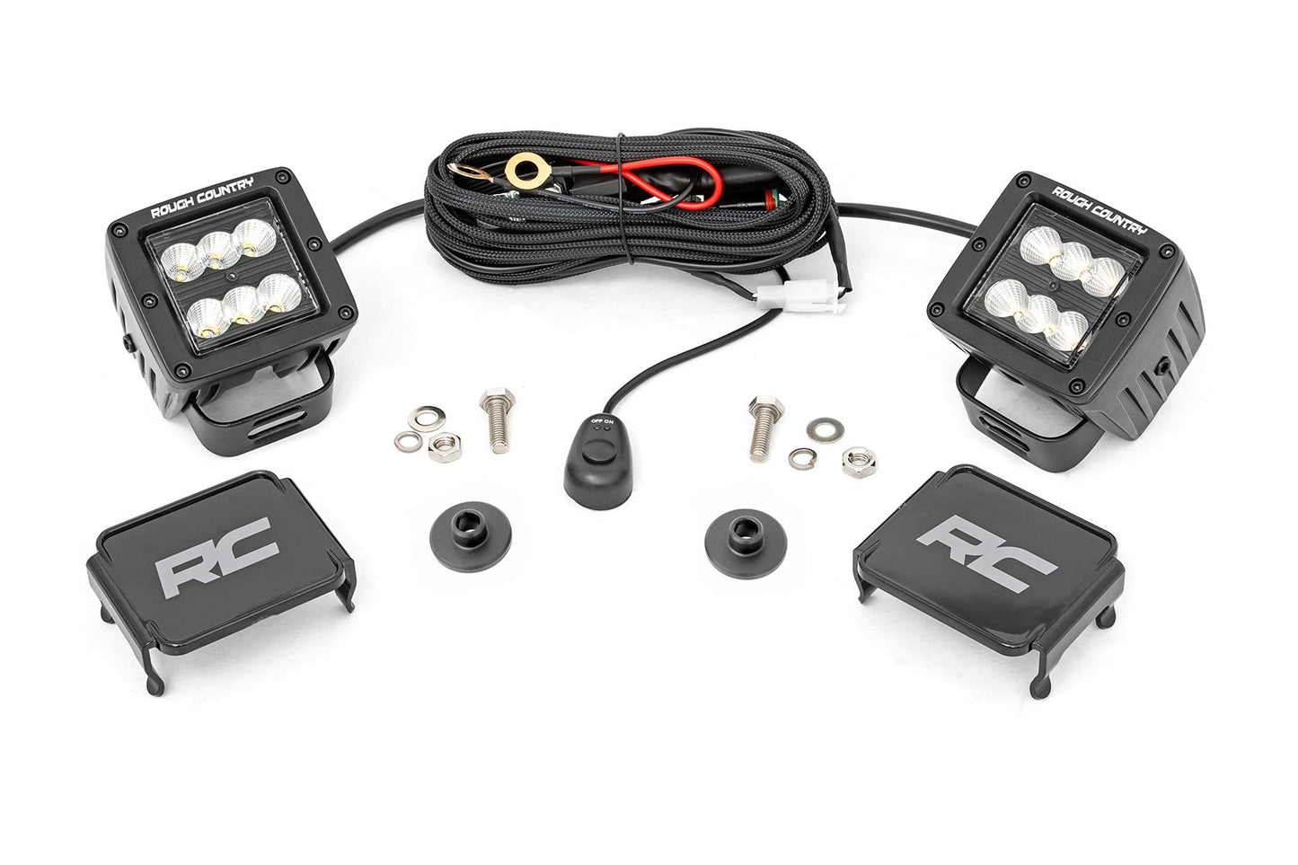 Rough Country LED Light Kit | Ditch Mount | 2" Black Pair | Flood Pattern | Ford Bronco (21-25)