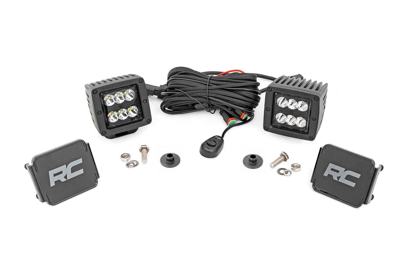 Rough Country LED Light Kit | Ditch Mount | 2" Black Pair | Spot Pattern | Ford Bronco (21-25)