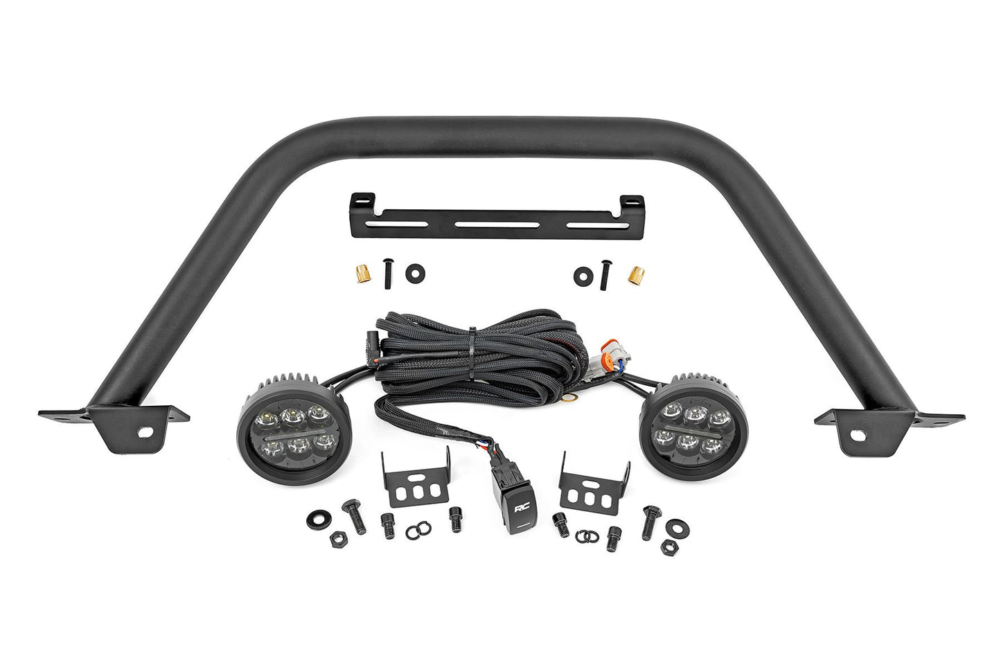 Rough Country Safari Bar | 3.5" Round LED (Pair) | Black | Amber DRL | OE Modular Steel | Ford Bronco (21-25)