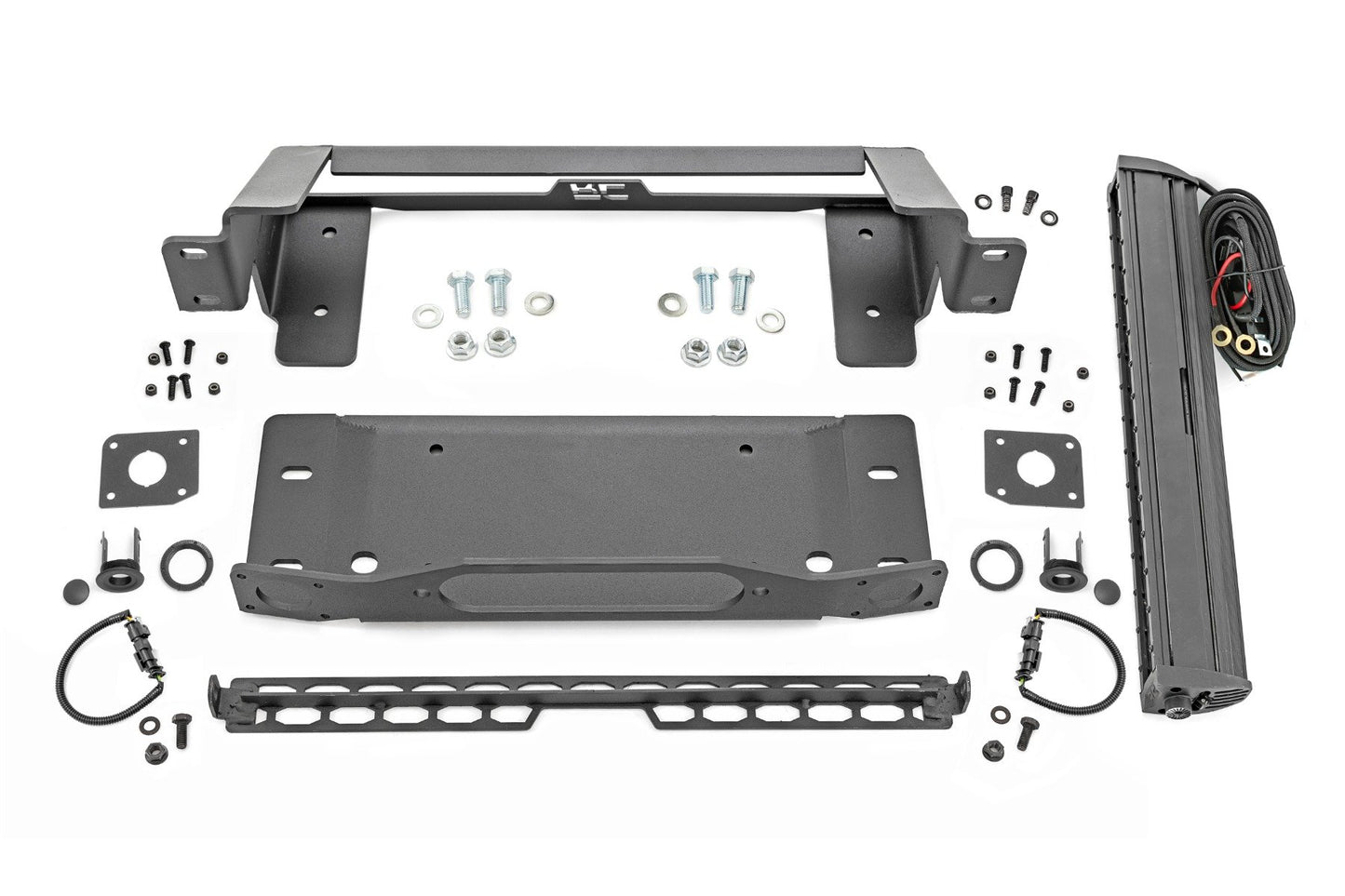 Rough Country High Winch Mount | All Models | 20 Inch Black Single Row LED | DRL | Ford Bronco (21-25)