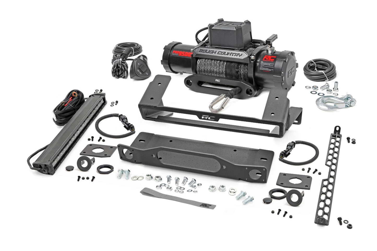Rough Country High Winch Mount | All Models | 9500S | 20 Inch Black Single Row LED | Ford Bronco (21-25)