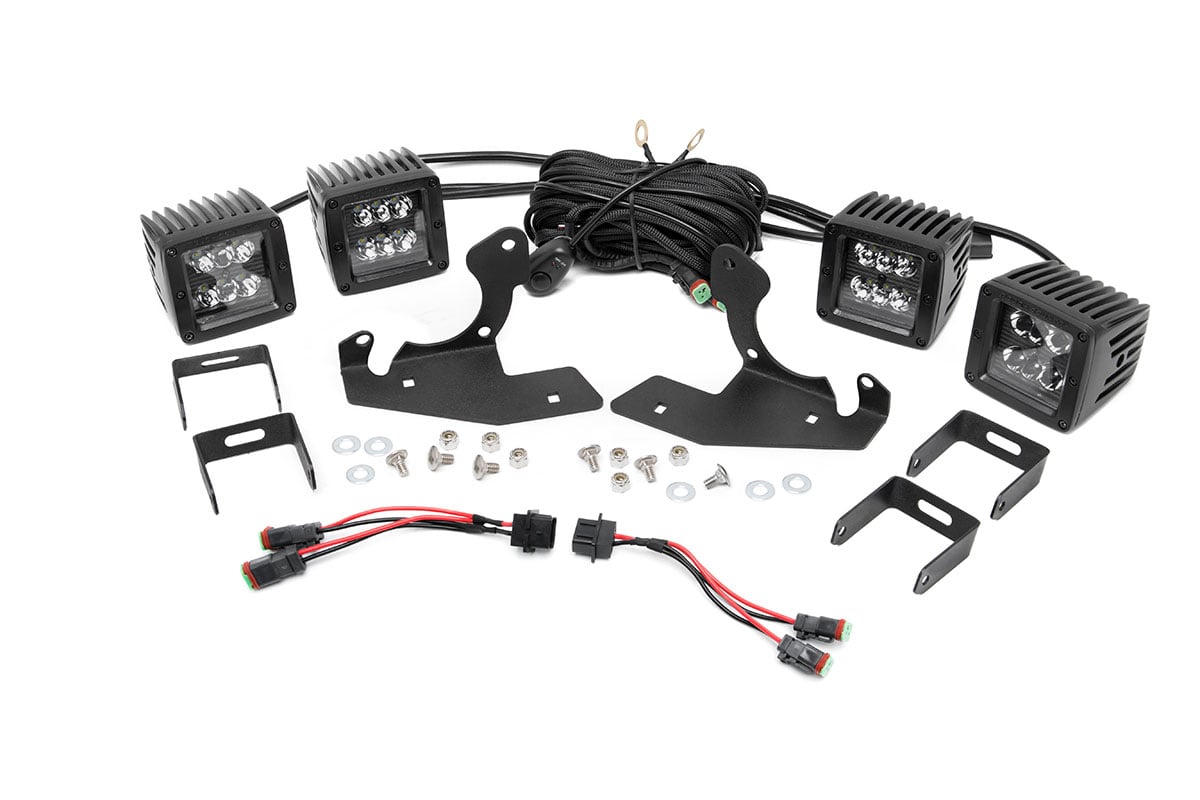 Rough Country LED Light Kit | Fog Mount | Dual 2" Black Pairs | Chevy Silverado 1500/2500HD/3500HD 2WD/4WD