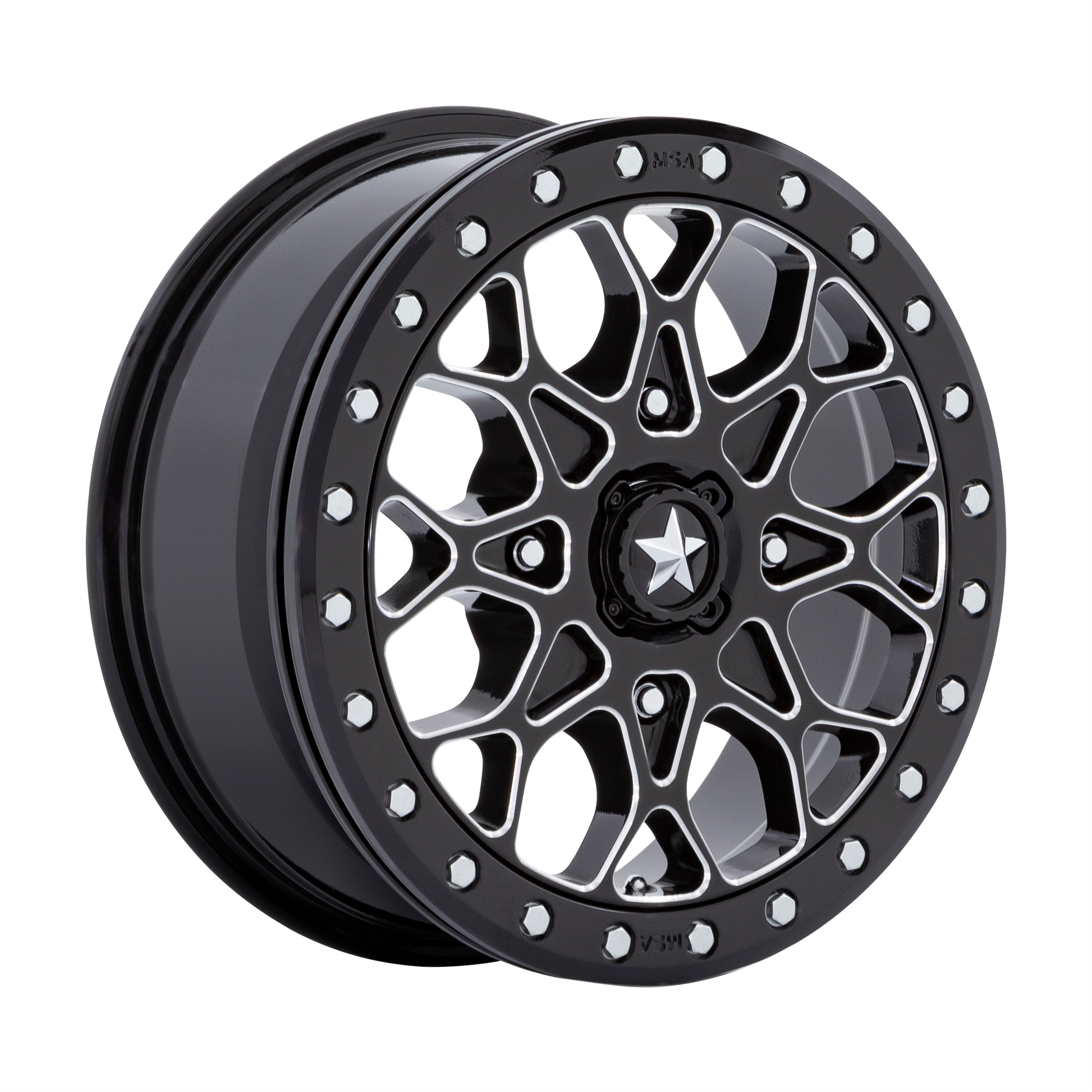 MSA Offroad Wheels M48 PORTAL BEADLOCK GLOSS BLACK MILLED WITH GLOSS BLACK RING