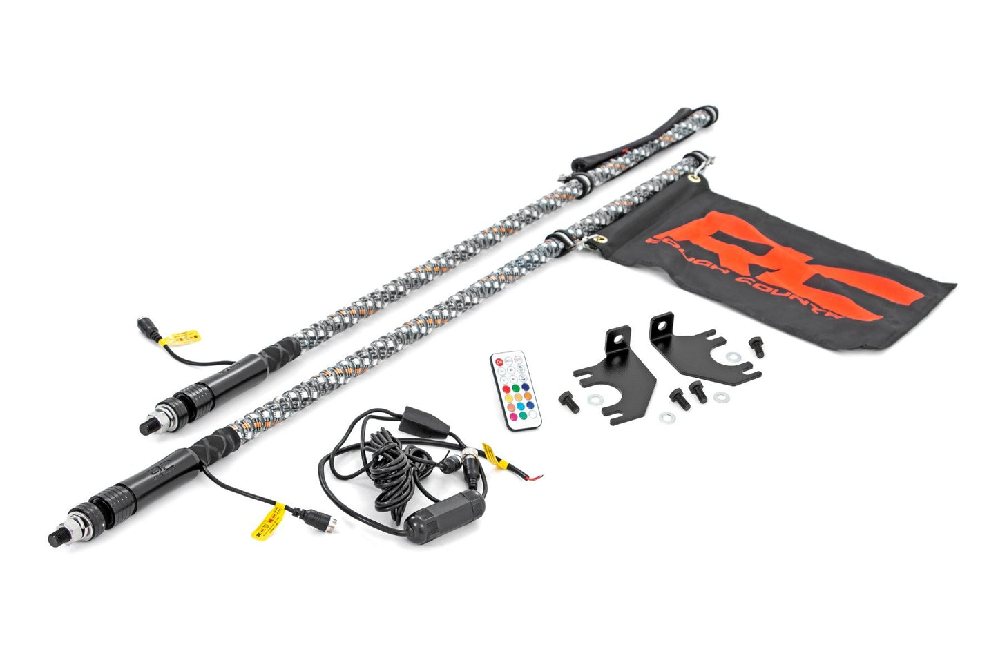 Rough Country Whip Mount | Cage | 4' Multl-Color LED Whip Pair | Kawasaki Teryx4 800