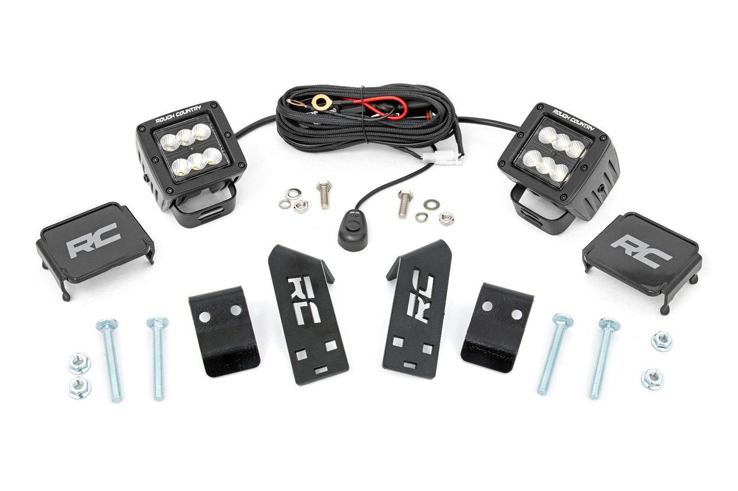 Rough Country LED Light Kit | "A" Pillar Mount | 2" Black Pair | Spot | Polaris RZR PRO XP