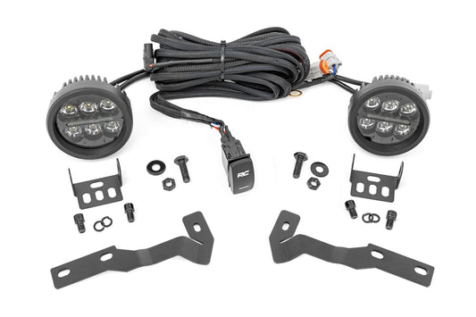 Rough Country LED Light Kit | Ditch Mount | Black Series Round | 3.5 Inch | Amber DRL | Toyota Tacoma (16-23)