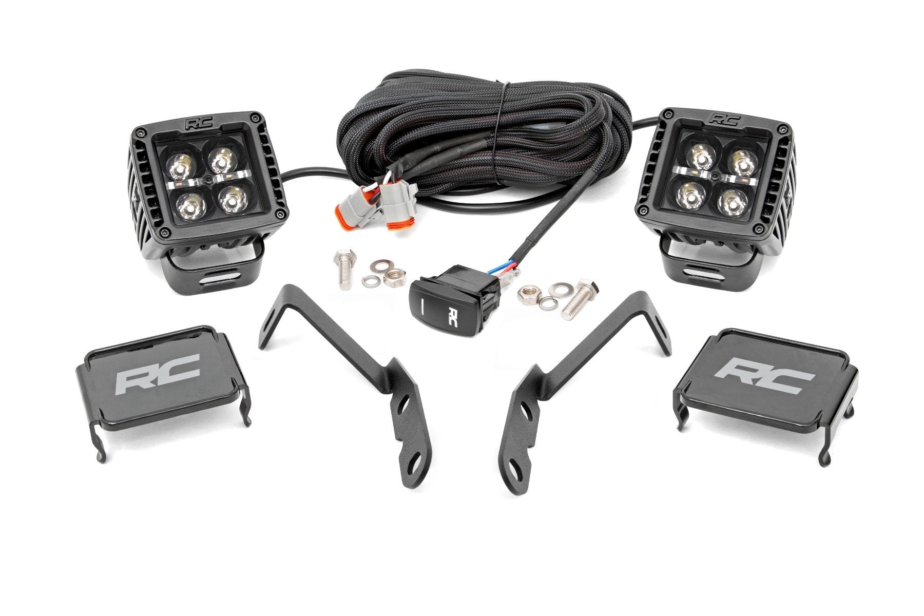 Rough Country LED Light | Ditch Mount | 2" Black Pair | White DRL | Chevy 1500 (2007-2013)