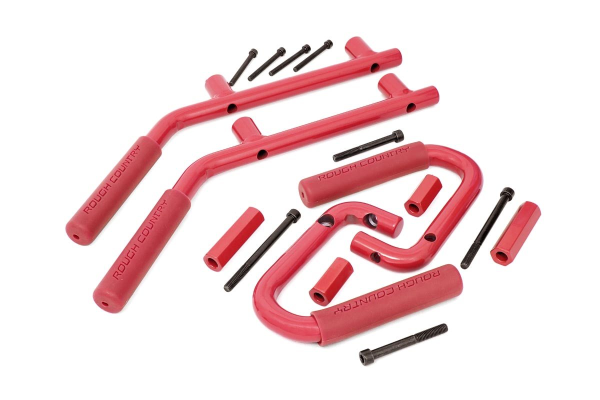 Rough Country Grab Handles | Steel | FR & RR | Red | Jeep Wrangler JK/Wrangler Unlimited (07-18)