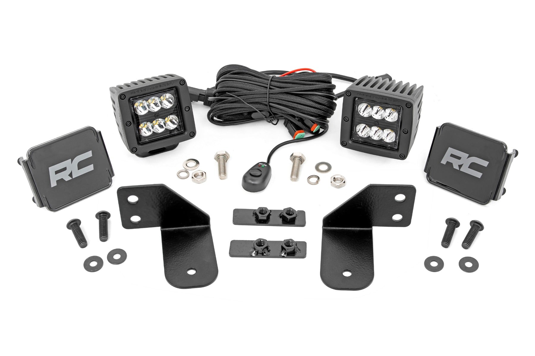 Rough Country LED Light | RR Cage Mount | 2" Black Spot Pair | Polaris Ranger 1000/Ranger XP 900/1000